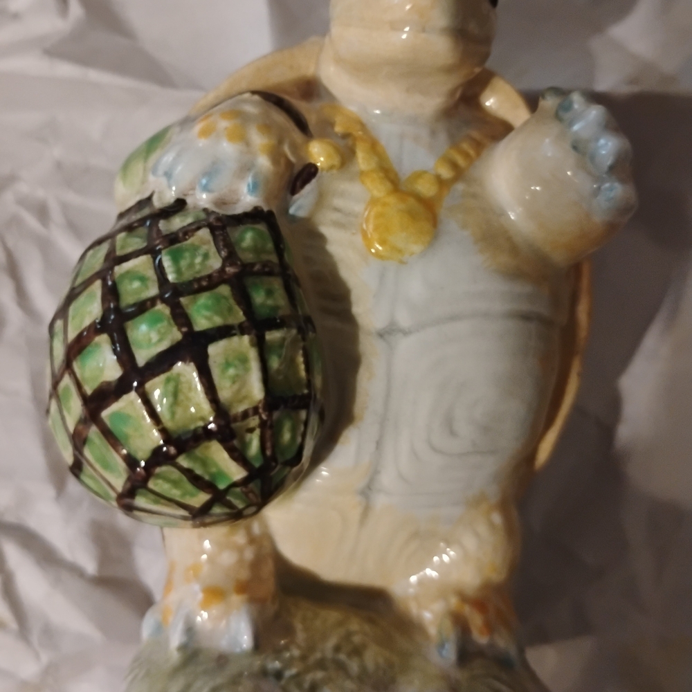 Ceramic Turtle Figurine with Green Shell